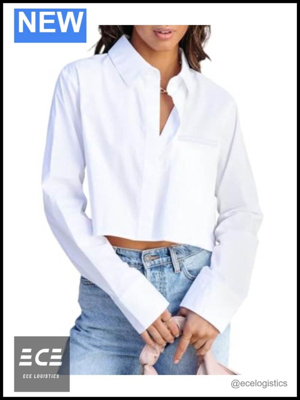 Women's Cropped Button Down Shirt Long Sleeve Loose Fit Blouse